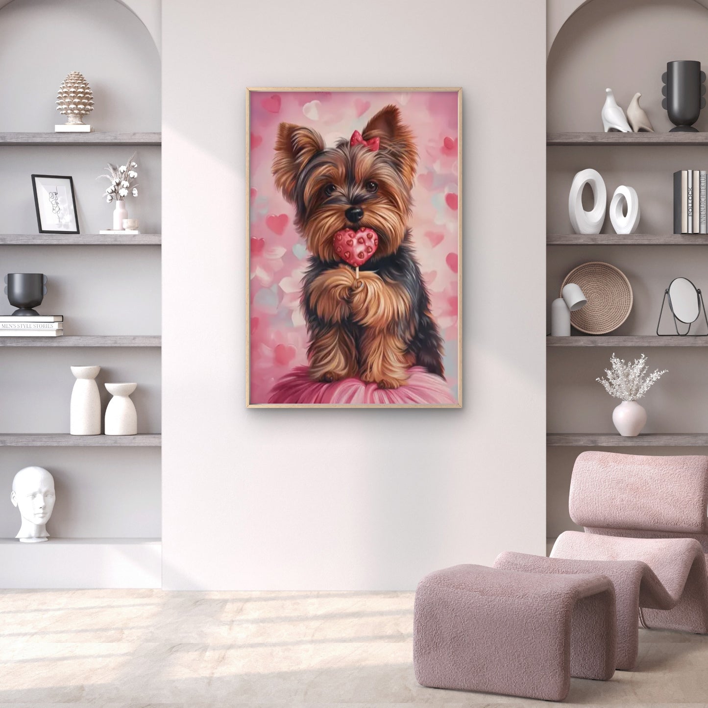 Adorable Yorkie with Heart-Shaped Lollipop Fashion Home Decor Premium Quality Poster Print Choose Your Sizes