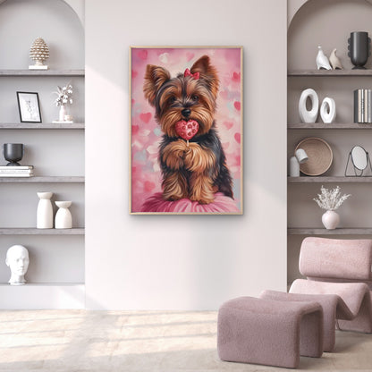 Adorable Yorkie with Heart-Shaped Lollipop Fashion Home Decor Premium Quality Poster Print Choose Your Sizes