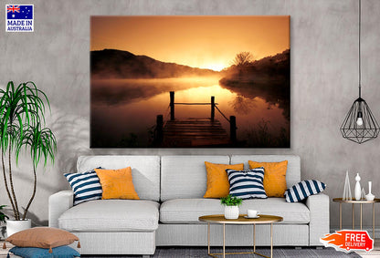 Morning Fog Over Scenery Lake at Urban Village Wall Art Decor 100% Australian Made