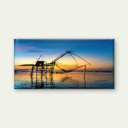 Sunrise Fishing Dip Nets Pakpra Thailand Wall Art Canvas Office Home Room Framed 120x60cm
