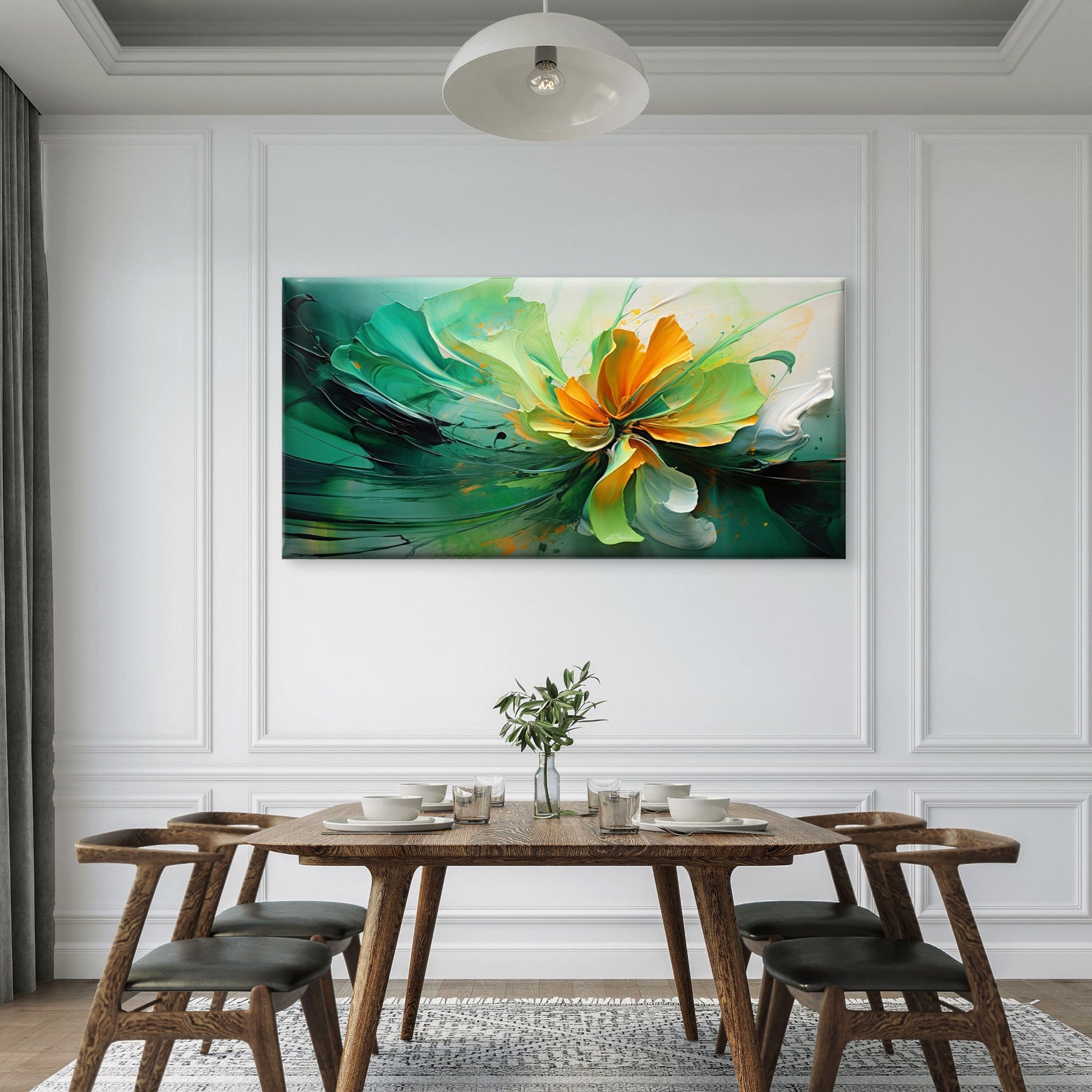 Abstract Green Gold Flower Wall Art Canvas Office Home Room Framed 120x60cm - Bella Home Decor