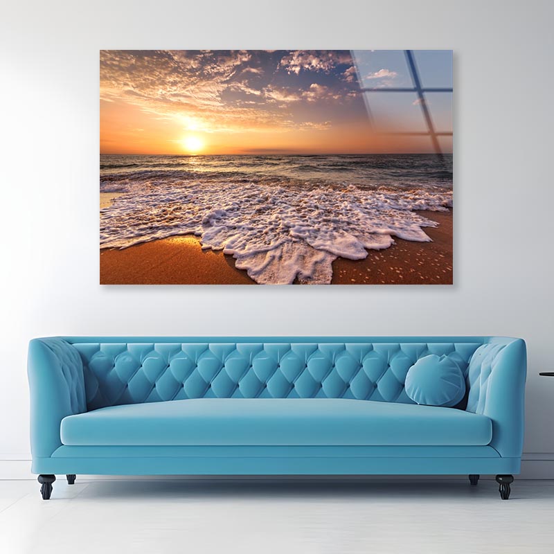 Beautiful Tropical Sunrise on The Beach Acrylic Glass Print Tempered Glass Wall Art 100% Made in Australia Ready to Hang