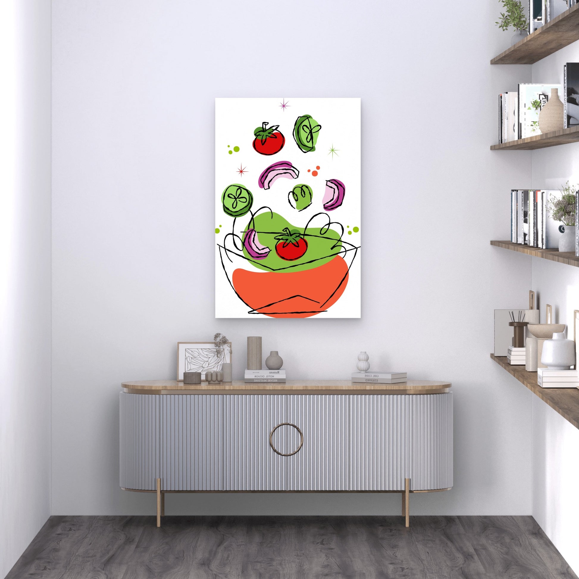 Abstract Fresh Vegetables Falling Into Bowl  60x90cm Metal Print Ready to Hang - Bella Home Decor