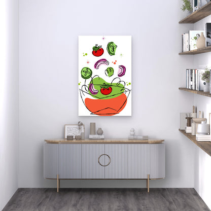 Abstract Fresh Vegetables Falling Into Bowl  60x90cm Metal Print Ready to Hang - Bella Home Decor