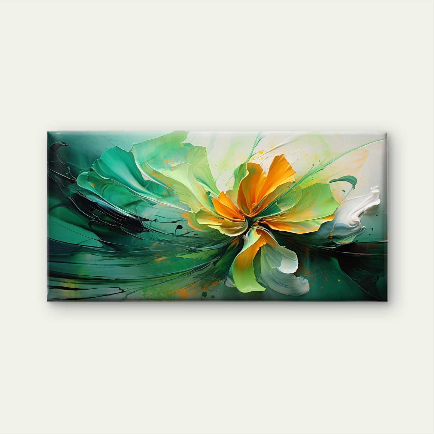 Abstract Green Gold Flower Wall Art Canvas Office Home Room Framed 120x60cm - Bella Home Decor