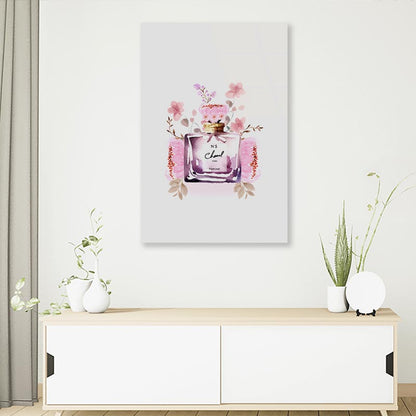 Perfume With Pink Flowers with Flowers 3D Design Acrylic Glass Print Tempered Glass Wall Art 100% Made in Australia Ready to Hang