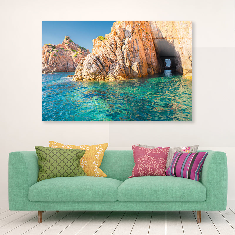 Clear Blue Ocean with Rocky Cave Acrylic Glass Print Tempered Glass Wall Art 100% Made in Australia Ready to Hang - Bella Home Decor