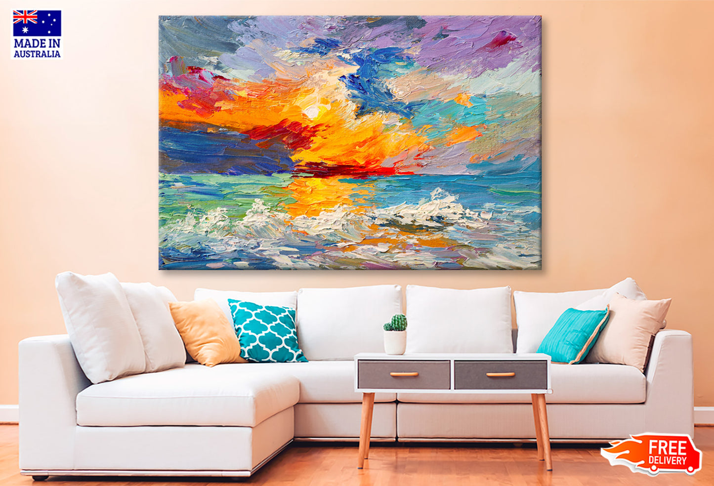 Colorful Sky & Sea Waves Sunset Oil Painting Wall Art Limited Edition High Quality Print