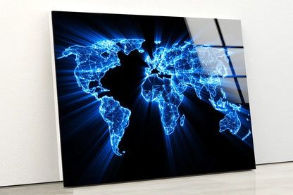 Blue World Map Digital UV Direct Aluminum Print Australian Made Quality