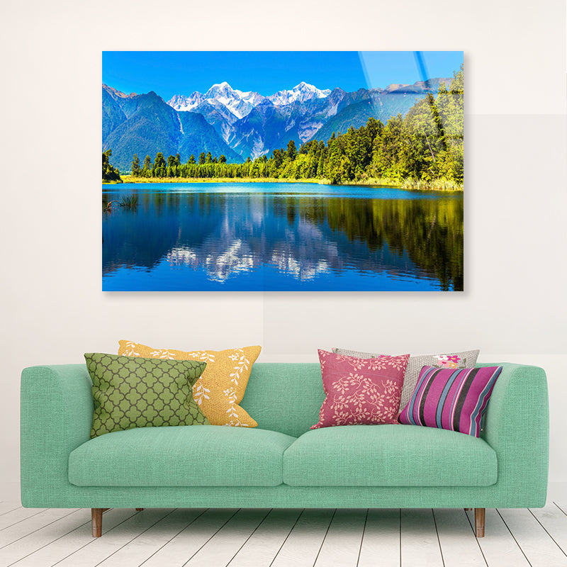 Mountain Cook with Lake Matheson Acrylic Glass Print Tempered Glass Wall Art 100% Made in Australia Ready to Hang - Bella Home Decor