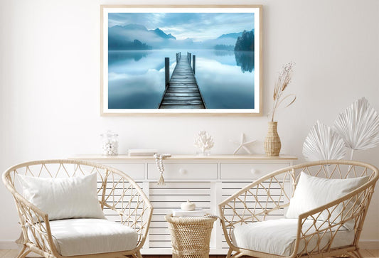 Dock On a Lake with Mountains in The Background Home Decor Premium Quality Poster Print Choose Your Sizes