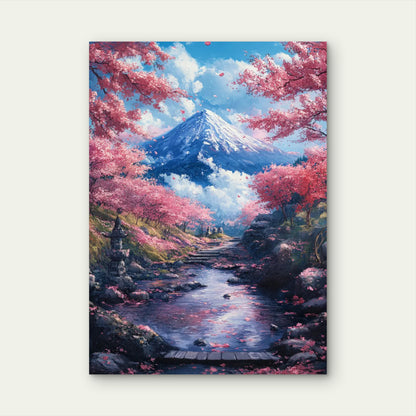 Fuji Mountain Pink Cherry Blossom Path  40x60cm Metal Print Ready to Hang