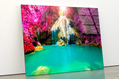 Wonderful Waterfall with Colorful Tree in Thailand Acrylic Glass Print Tempered Glass Wall Art 100% Made in Australia Ready to Hang - Bella Home Decor