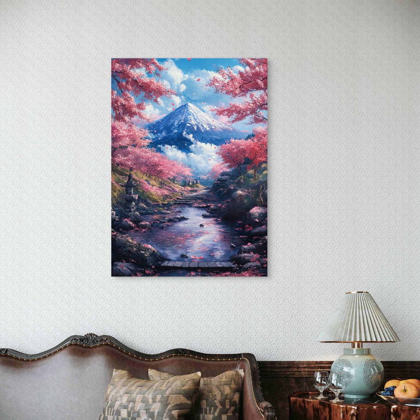 Fuji Mountain Pink Cherry Blossom Path  40x60cm Metal Print Ready to Hang