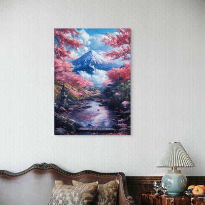 Fuji Mountain Pink Cherry Blossom Path  40x60cm Metal Print Ready to Hang