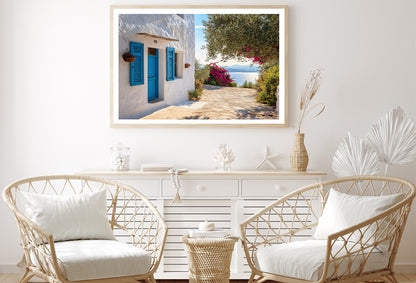 White Building with Blue Shutters Home Decor Premium Quality Poster Print Choose Your Sizes