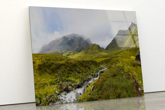 Stream Flowing Green Mountain Acrylic Glass Print Tempered Glass Wall Art 100% Made in Australia Ready to Hang - Bella Home Decor