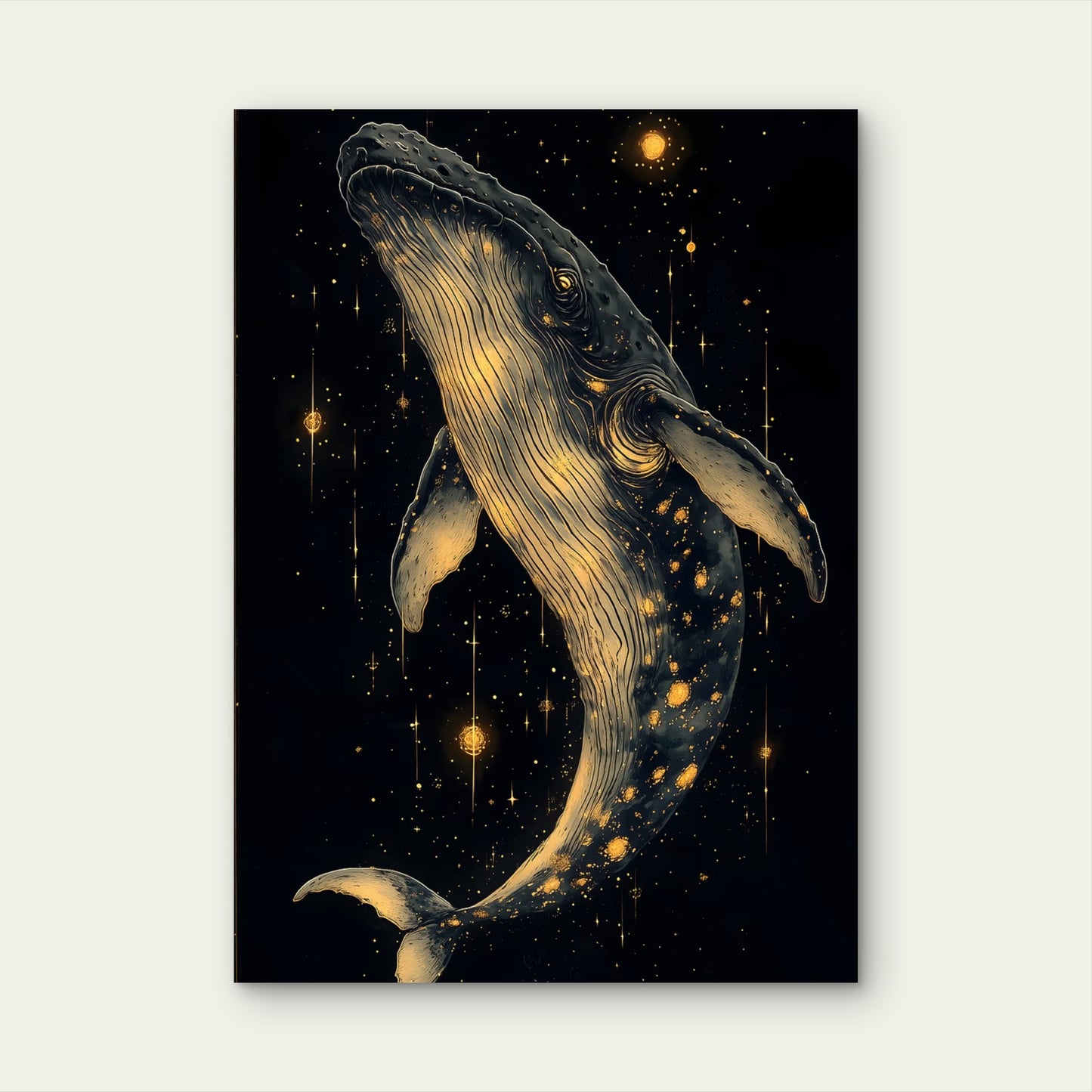 Celestial Gold Humpback Whale 40x60cm Metal Print Ready to Hang - Bella Home Decor