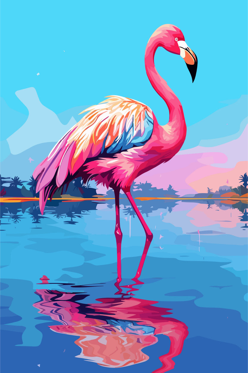 Tropical Pink Flamingo Water Reflection 60x90cm Metal Print Ready to Hang