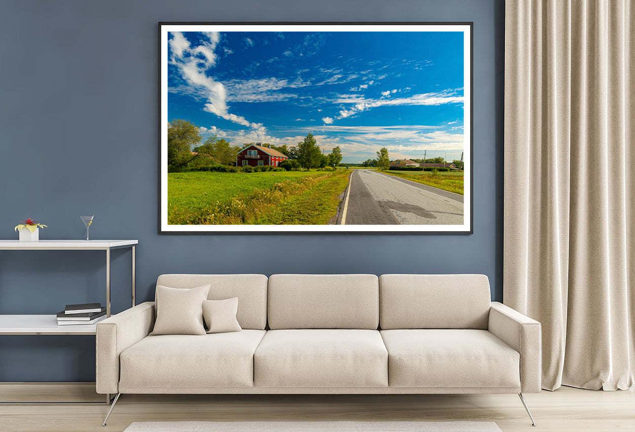 A Rural Road with Grass and Trees under a Cloudy Sky Home Decor Premium Quality Poster Print Choose Your Sizes - Bella Home Decor