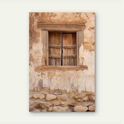 Rustic Wood Window Frame Antique Stone 40x60cm Metal Print Ready to Hang