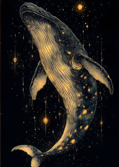 Celestial Gold Humpback Whale 40x60cm Metal Print Ready to Hang - Bella Home Decor