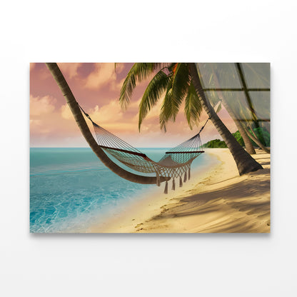 Hammock on the Beach Acrylic Glass Print Tempered Glass Wall Art 100% Made in Australia Ready to Hang - Bella Home Decor