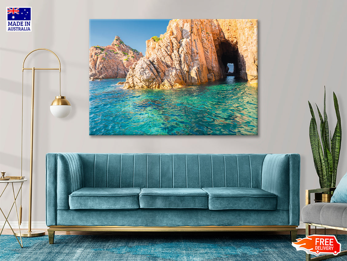 Clear Blue Ocean with Rocky Cave Print 100% Australian Made - Bella Home Decor