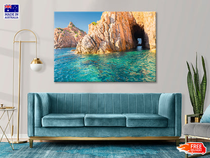 Clear Blue Ocean with Rocky Cave Print 100% Australian Made - Bella Home Decor