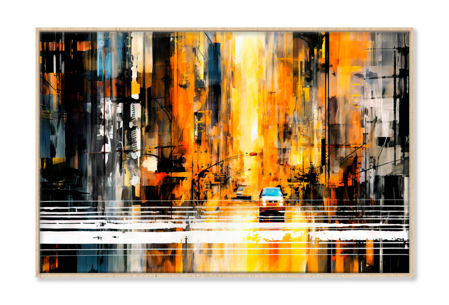 Abstract City Street View Oil Painting Wall Art Limited Edition High Quality Print Canvas Box Framed Natural