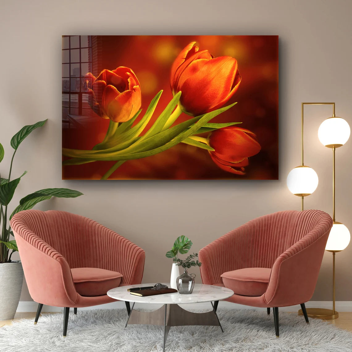 Red Orange Tulips View UV Direct Aluminum Print Australian Made Quality