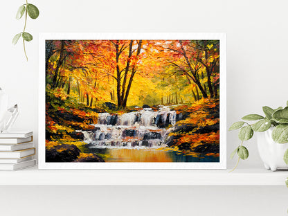 Autumn Forest With A Lake Painting Glass Framed Wall Art, Ready to Hang Quality Print Without White Border White