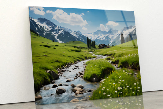 Lake and Mountains View Acrylic Glass Print Tempered Glass Wall Art 100% Made in Australia Ready to Hang - Bella Home Decor
