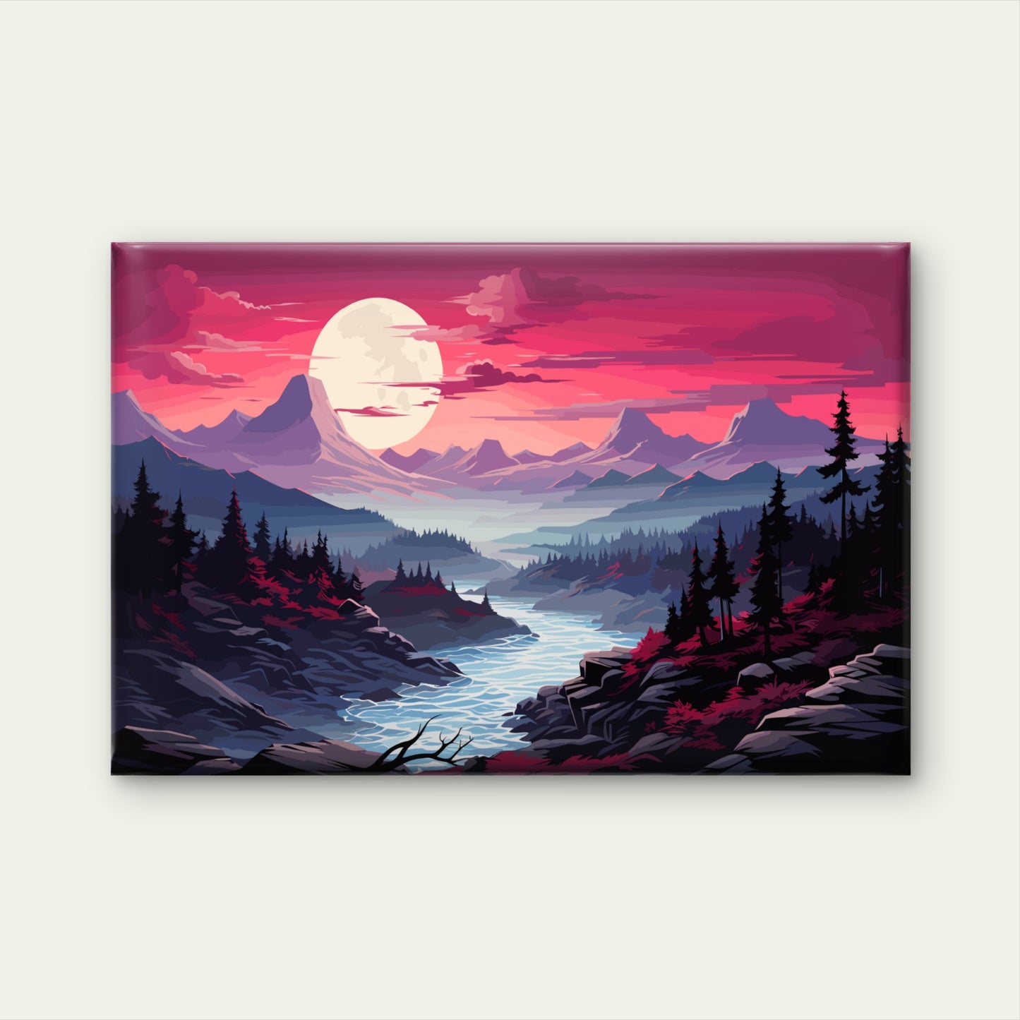 Vector Mountain Valley River Landscape Wall Art Decor 100% Australian Made