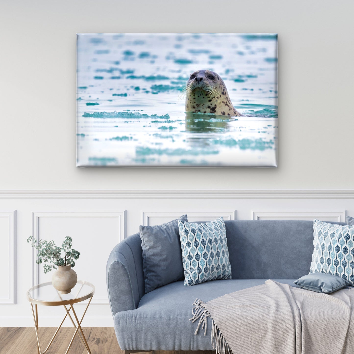Spotted Harbour Seal in Arctic Icy Waters Wall Art Decor 100% Australian Made - Bella Home Decor
