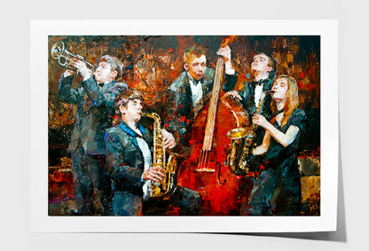 Stylish Jazz Band Playing Music Oil Painting Wall Art Limited Edition High Quality Print Unframed Roll Canvas None