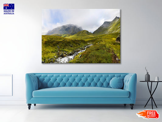 Stream Flowing Green Mountain Print 100% Australian Made - Bella Home Decor