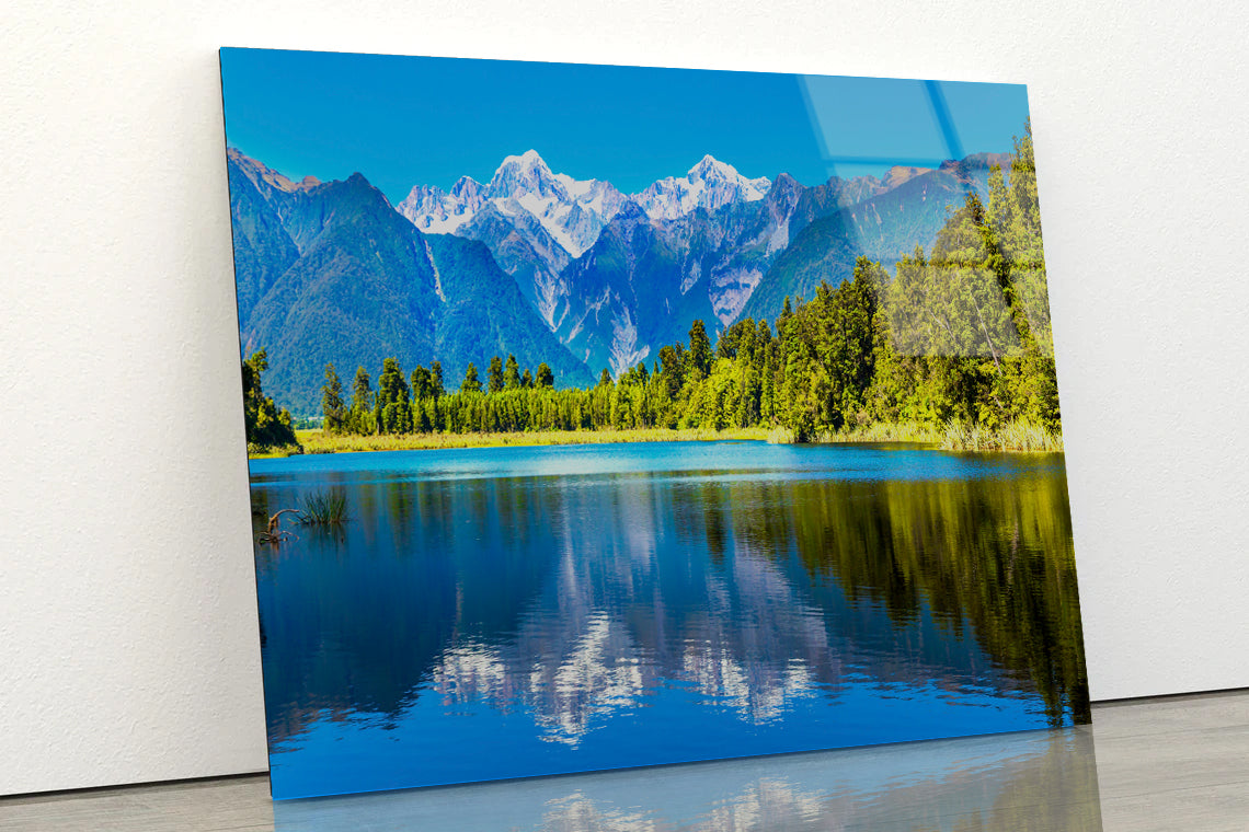 Mountain Cook with Lake Matheson Acrylic Glass Print Tempered Glass Wall Art 100% Made in Australia Ready to Hang - Bella Home Decor