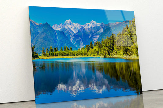 Mountain Cook with Lake Matheson Acrylic Glass Print Tempered Glass Wall Art 100% Made in Australia Ready to Hang - Bella Home Decor