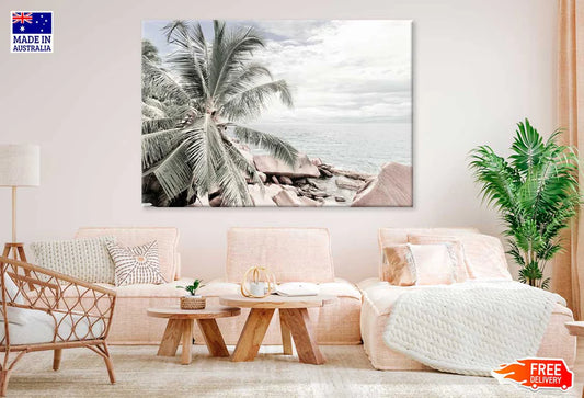 Palm Trees & Rocks near Sea View Photograph 90x60cm Print 100% Australian Made