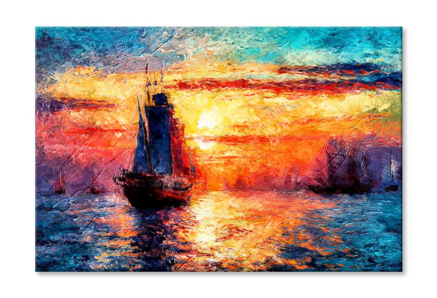 Seascape Paintings with Sunset Background Wall Art Limited Edition High Quality Print