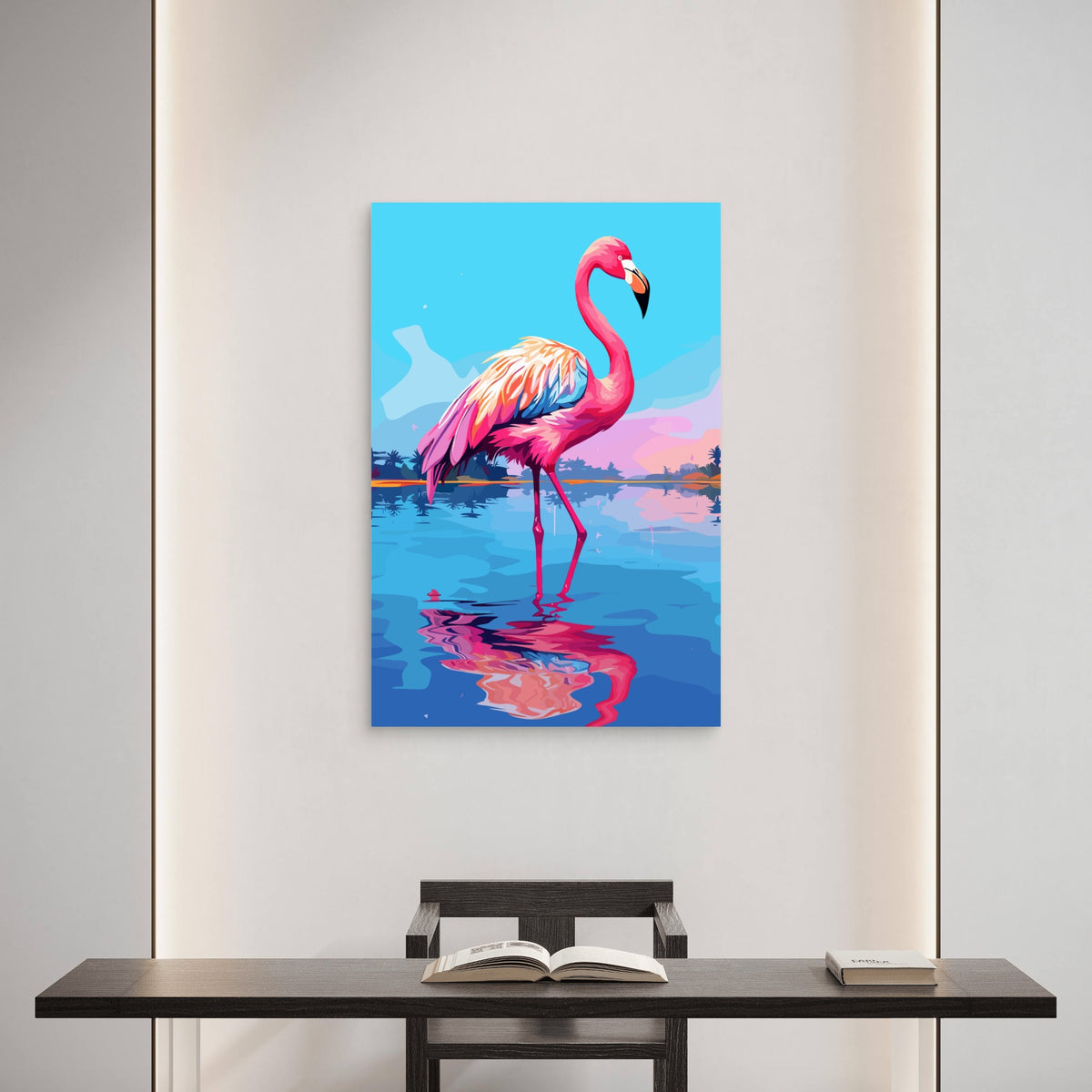Tropical Pink Flamingo Water Reflection 60x90cm Metal Print Ready to Hang