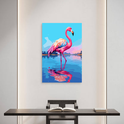 Tropical Pink Flamingo Water Reflection 60x90cm Metal Print Ready to Hang