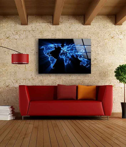 Blue World Map Digital UV Direct Aluminum Print Australian Made Quality