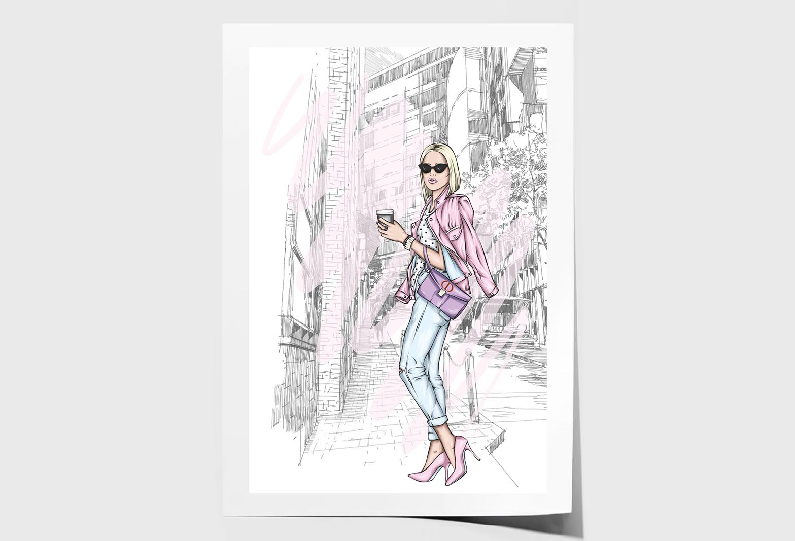 Pink Girl With Fashion Store Wall Art Limited Edition High Quality Print Unframed Roll Canvas None