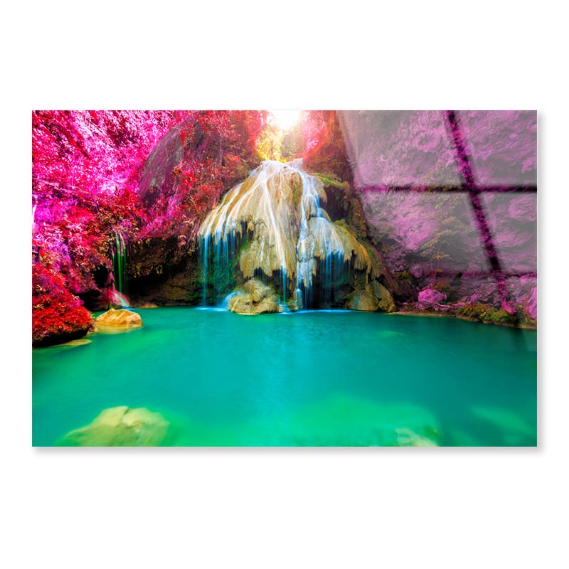Wonderful Waterfall with Colorful Tree in Thailand Acrylic Glass Print Tempered Glass Wall Art 100% Made in Australia Ready to Hang - Bella Home Decor