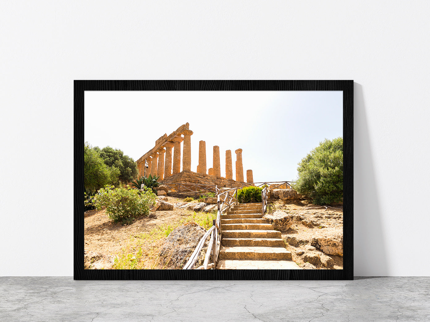 The Temple of Juno In Italy Glass Framed Wall Art, Ready to Hang Quality Print Without White Border Black