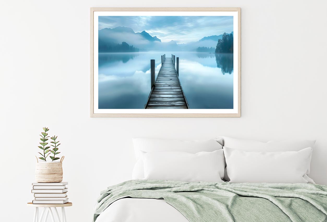 Dock On a Lake with Mountains in The Background Home Decor Premium Quality Poster Print Choose Your Sizes - Bella Home Decor