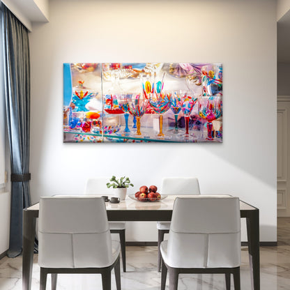 Italian Murano Glass Goblets Wall Art Canvas Office Home Room Framed 120x60cm - Bella Home Decor