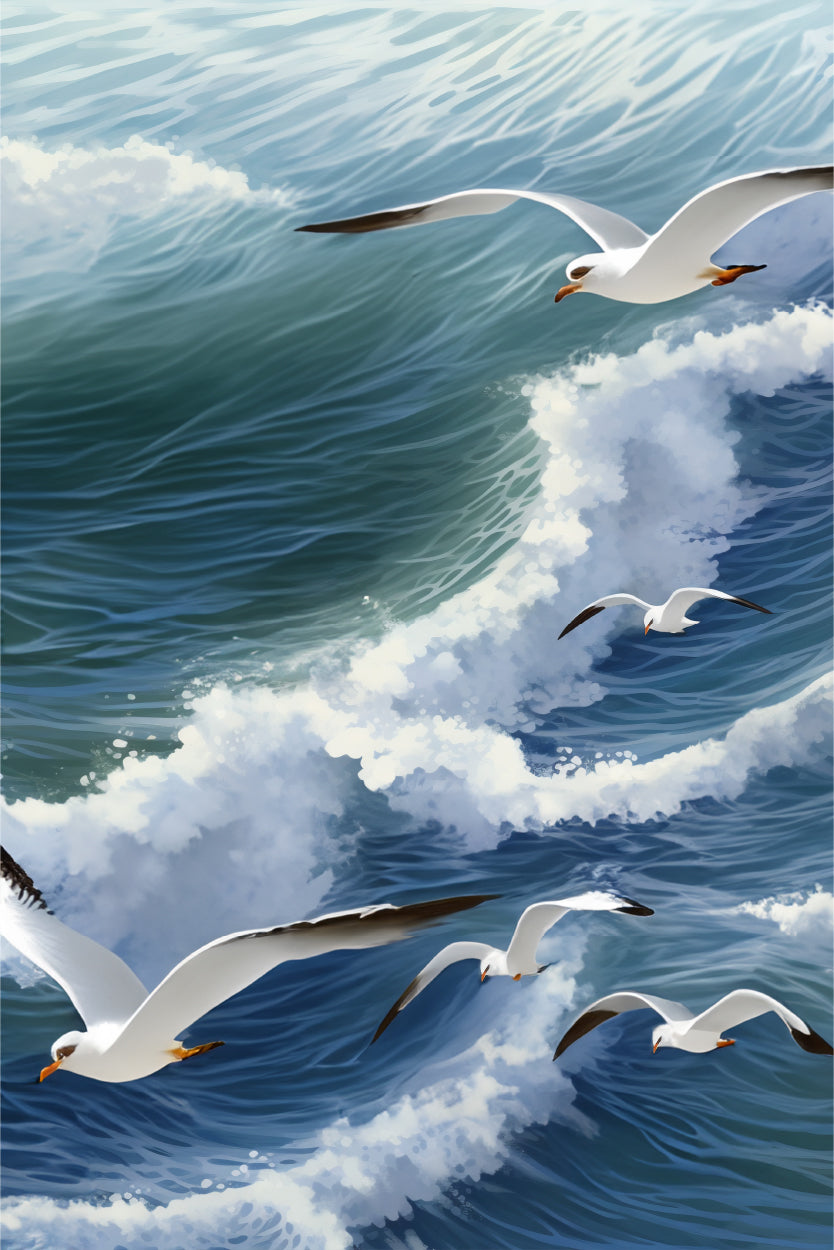 Sea Shore Coastline with Seagull 40x60cm Metal Print Ready to Hang